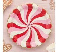 Club Green Christmas Candy Swirl Paper Plates - Festive Red and Pink Holiday Party Tableware, 8pk