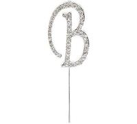 CLUB GREEN DIAMANTÉ Letter B 4.5CM ON STEM, Metal, Silver, 22 x 8.8 x 1.1 cm