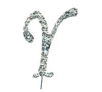 CLUB GREEN DIAMANTÉ Letter Y 4.5CM ON STEM, Metal, Silver, 22 x 8.8 x 1.1 cm