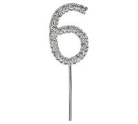 CLUB GREEN DIAMANTÉ Number 6" 4.5CM ON STEM, Metal, Silver, 22 x 8.8 x 1.1 cm