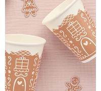 Club Green Gingerbread House Brown Paper Cups - Holiday Party Tableware for Christmas Celebrations, 8pk