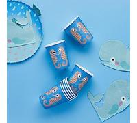 Club Green Seahorse Paper Cups, Under The Sea Theme, 8 Count, 200-250 ml, Compostable, Mermaid Birthday Party Tableware