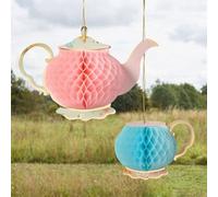 Club Green Tea Party Honeycomb Decorations - Set of 2, Teapot and Teacup, Alice in Wonderland Party Decor, Mad Hatter Tea Party Decorations, Whimsical Wonderland Table Decor
