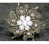 CLUB GREEN VINTAGE GOLD BROOCH PEARLS & DIAMANTÉ D.60MM, Metal, 22 x 8.8 x 1.1 cm