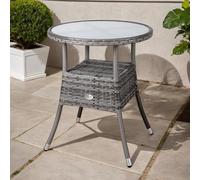 Club Rattan Round Coffee Table | Garden Table With Frosted Safety Glass Plate | Poly Rattan Outdoor Side Table | Weatherproof Patio Furniture | Balcony Bistro Cafe | 60cm | Grey