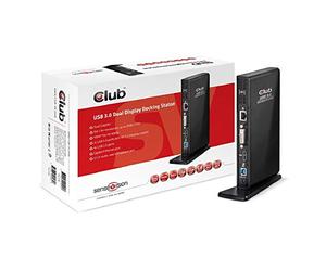 CLUB3D SenseVision USB3.0 Dual Display Docking Station - notebook docks & port replicators (Cable, USB 3.0 (3.1 Gen 1) Type-A, DL 3900 Chipset for Dual VGA Support, Black, USB Type-B, 1.4a)