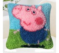 clubevy Latch Hook Pillow Kits Latch Hook Kit DIY Throw Pillow Cover Sofa Cushion Cover Panda/Peppa/Bear DIY Crochet Needlework Crafts Kits with Yarns 17"*17"