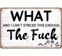 ClubLany What And I Can't Stress This Enough The Fuck Vintage Metal Tin Sign Funny Saying Quote Sign Decorative Plaque Wall Art for Home Living Room Decor 8""×12""