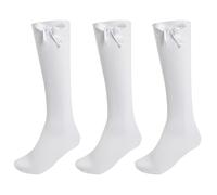 CLUCO 3/6/12 Pairs Girls Knee High School Socks With Bow Back to School Socks Uniform Party Wear Long Sock Girls Bow Knee High School Socks (UK, Numeric, 3, 6, Regular, Regular, 3, White)