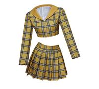 Clueless Cher Cosplay Costume Dress Yellow Plaid Crop Top Skirt Suit Halloween Outfit for Women Girls (XL, yellow)