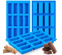 CLUEWR Pack of 3 silicone moulds, rectangular, 12 cavities, energy bars, baking mould, cereal bar, silicone mould, rectangular baking mould for bread bread, cornbread, cheesecake, muffin, brownies and