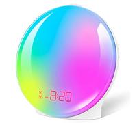 CLUHERTVY Alarm Clock Wake Up Light with Sunrise/Sunset, Sunrise Alarm Clock Wake up Light with 10 Natural Sounds, 7 Colors Atmosphere Lamp and FM Radio, Built-in Phone Charging Port