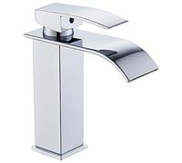CLUHERTVY Bathroom Taps, Basin Mixer Tap, Waterfall Spout, Single Lever, Hot & Cold Water Adjustable, Solid Brass Core, 304 Stainless Steel, Polished Chrome