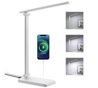 CLUHERTVY Desk Lamp, Eye-Caring Aluminium Dimmable Bedside Lamp with USB Charging Port, 3 Brightness Levels,Built-in Battery, Touch Control, for Home,Office,Bedroom,Reading,Work,Study