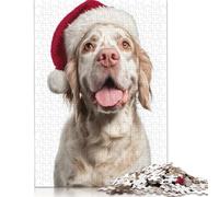 Clumber Spaniel Dog with Santa Hat Portrait Puzzle Family Fun Paper Rectangular Jigsaw Puzzle for Kids And Adults Age 12 Years Up Birthday Present 1000pcs (75x50cm)