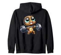 Clumsy and Cute Chibi Turtle Weightlifting Funny Cartoon Zip Hoodie