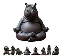 Clumsy Yoga Master Hippo Statue,Adorably Imperfect 3D Printed Resin Figurine, Funny Hippo Statue,Zen Meditation Decor for Home & Office,Yoga Lovers' Serene Gift (D)