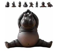 Clumsy Yoga Master Hippo - The Adorably Imperfect Yogi, Handcrafted 3D Printed Resin Hippopotamus Figurine, Meditation Hippopotamus for Fairy Garden,Home, Patio,Deck,Porch Yard Art Decoration (E)