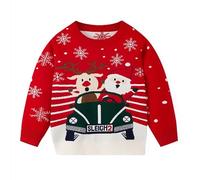 Clundoo Christmas Sweater for Kids Boy's Girl's Funny Xmas Knitted Pullover Reindeer Christmas Pattern Cute Knitwear Jumper, Red 150cm