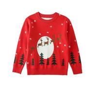 Clundoo Christmas Sweater for Kids Boy's Girl's Xmas Knitted Pullover Funny Cute Printed Jumper Knitwear Christmas 140cm Red