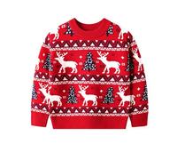 Clundoo Christmas Sweater for Kids Boy's Girl's Xmas Knitted Pullover Reindeer Christmas Tree Pattern Funny Cute Christmas Printed Jumper Knitwear Red 130cm
