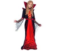 Clundoo Girls Gothic Vampire Costume Halloween Set for Girls, Vampiress Queen Dress Up Party, Vampire Costume for Kids (XL)