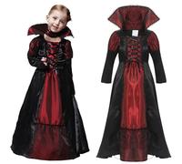 Clundoo Kids Halloween Vampire Costume, Girls Gothic Vampiress Costume Princess, Vampiress Queen Dress Up Party (L)