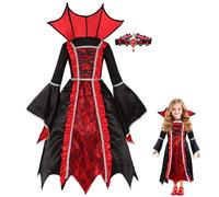 Clundoo Vampire Costume for Kids, Vampire Princess Halloween Girls Gothic Girls Vampiress Costume Princess (XL)