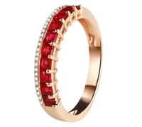 Cluster Engagement Rings for Women Lab Created Ruby Rings for Women Sterling Silver 18K Rose Gold Drill Row with 0.75CT Red Ruby and Diamond Size W 1/2 Solid Not Plated Popular for Wife