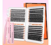 Cluster Eyelash Extension Kit 640pcs Individual Lashes Natural 10-16mm DIY Set with Lash Bond Seal and Remover Tweezers(40+50+60+80D)