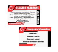 Cluster Headache Medical Card, Emergency Contact Information Card, Red and Black, Double-Sided Medical Alert ID Card, Hidden Disability Card