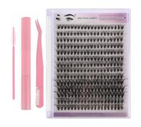 Cluster Lash Extensions Kit for Self Application with Pink Tools | Segment Design, Gentle Removal, Portable Handy Set, Includes Remover, Tweezers, Combs, Brush