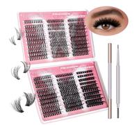 Cluster Lashes 570 PCS Lash Clusters DIY Natural Individual Eyelashes Extension Thin Band Wide Stem Clusters with Eyebrow Pencil 8-16mm Length C Curl False Eyelashes (20D+30D+40D+50D+60D+80D)