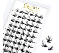 Cluster Lashes 72 Pcs QUEWEL Wide Stem Individual Lashes C/D Curl 8-16mm Length DIY Eyelash Extension False Eyelashes Soft for Personal Makeup Use at Home (Fluffy02-C-MIX8-16)