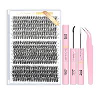 Cluster Lashes Kit - 10-16mm C Curl 320PCS Individual Eyelashes Kit with Lash Bond Seal Tweezers - LANKIZ 30D 40D 50D Natural Wispy Fluffy Eyelash Clusters for DIY Lash Extensions