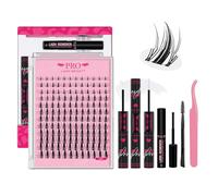 Cluster Lashes Kit 144 PCS Invisible Band DIY Lash Extension Natural 8-16mm Lash Clusters with Clear Glue Transparent Lash Bond and Seal Lash Remover Tweezer(Leaf-8-16mm Mix)