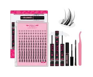 Cluster Lashes Kit 144 PCS Invisible Band DIY Lash Extension Natural 8-16mm Lash Clusters with Clear Glue Transparent Lash Bond and Seal Lash Remover Tweezer(Leaf-8-16mm Mix)