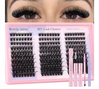 Cluster Lashes Kit 200D Lash Clusters 9-16mm Natural Individual Lashes D Curl with Bond, Seal, Tweezers, Brush, Soft Eyelashes Individual Kit for Lash Extensions(30H-RR-916-200D)