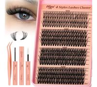 Cluster-Lashes Kit 320pcs, Higu Clace Individual-Eyelashes Kit Mix 10-16mm, Lash-Clusters Kit with Bond & Seal and Applicator, Eyelash Clusters Easy to Use at Home (30D+40D+50D+60D)