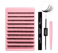 Cluster Lashes Kit 40D Lash Clusters D Curl 0.07 8-16mm Mixed Individual Lashes with Lash Bond and Seal DIY Lash Extensions