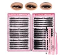 Cluster Lashes Kit,540PCS Fluffy Individual Eyelashes Kit Mixed 8-16mm Russian D Curl Lashes Individual Cluster with Lash Bond and Seal Glue Remover Tweezers & Brush DIY at Home for Beginner(A02 KIT)
