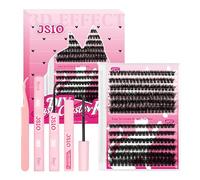 Cluster Lashes Kit, 60/80/100D Wispy Fluffy Eyelash Clusters with Bond & Seal & Remover, Natural Look Individual Lash Extensions, Beginner-Friendly DIY Lashes at Home by Jsio (Push)