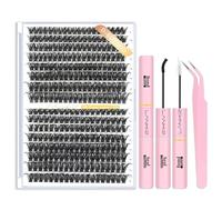 Cluster Lashes Kit - 9-16mm D Curl 320PCS Individual Eyelashes Kit with Lash Bond Seal Tweezers - LANKIZ 60D 80D Natural Wispy Fluffy Eyelash Clusters for DIY Lash Extensions