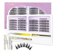 Cluster Lashes Kit - C Curl Individual Eyelashes Kit with Lash Bond Seal Remover Tweezers - LANKIZ Wispy Fluffy Leopard Eye Eyelash Clusters for Striking Evening Looks