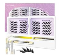 Cluster Lashes Kit - C Curl Individual Eyelashes Kit with Lash Bond Seal Remover Tweezers - LANKIZ Wispy Fluffy Parseltongue Eye Eyelash Clusters for Striking Evening Looks