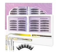 Cluster Lashes Kit - C Curl Individual Eyelashes Kit with Lash Bond Seal Remover Tweezers - LANKIZ Wispy Fluffy Bambi Eye Eyelash Clusters for Striking Evening Looks