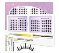 Cluster Lashes Kit - C Curl Individual Eyelashes Kit with Lash Bond Seal Remover Tweezers - LANKIZ Wispy Fluffy Cat Eye Eyelash Clusters for Striking Evening Looks