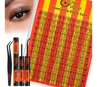 Cluster Lashes Kit, GlowVane Wispy Eyelashes Individual Clusters 10-18 mm D Curl, Reusable Eyelash Cluster Kit with Lash Bond and Seal and Tweezers, Easy to Use Beginner-Friendly (Flake A)