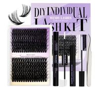 Cluster Lashes Kit Mixed 12-16mm 60D+80D D-Curl Wispy Individual Eyelashes Set Natural Look DIY at Home for Beginner(HZKit-60D+80D-1216mm)