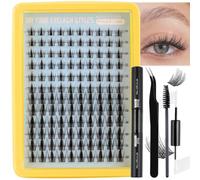 Cluster Lashes Kit, Natural Fluffy Wispy Individual Cluster Lashes, D Curl Spider Fluff Lash Clusters with Invisible Clear Band, 10-16MM DIY Eyelash Extensions for Beginners